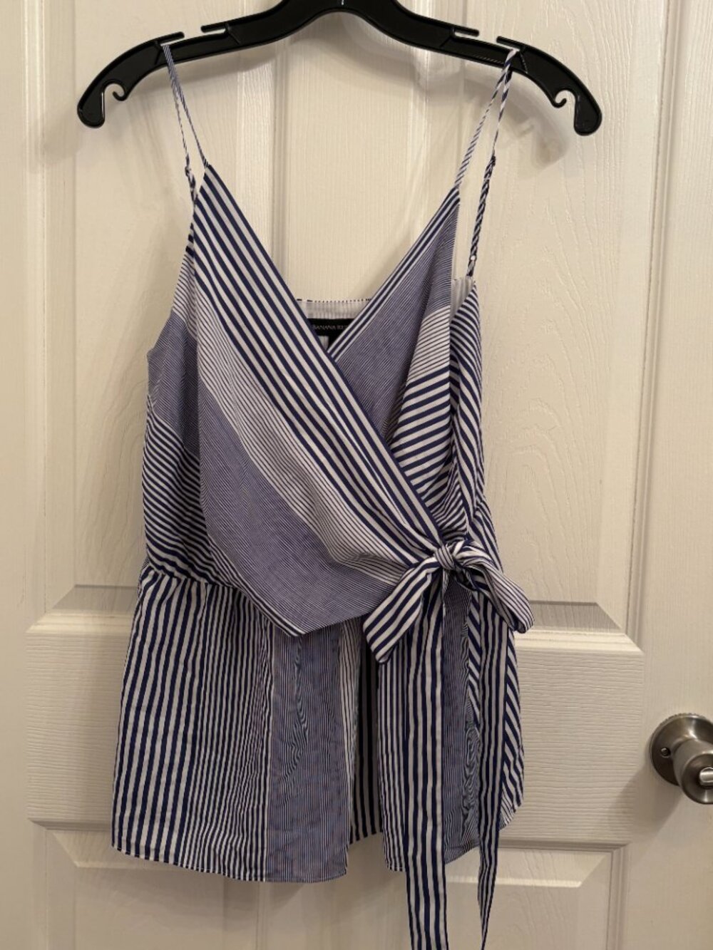 Banana Republic Blues/White Striped Faux Wrap‎ Spaghetti Strip Top Blouse Size S